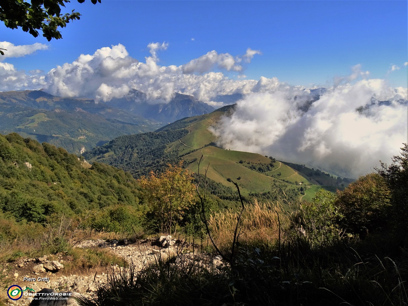 27 In uscita dal bosco si apre il panorama mentre il sole sta sollevando le nebbie .JPG